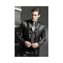 Chaqueta ajustada para hombre, traje negro brillante con diseño de solapa de pico, hecha a medida, un botón, moda informal, 3 piezas, 2022 (2)