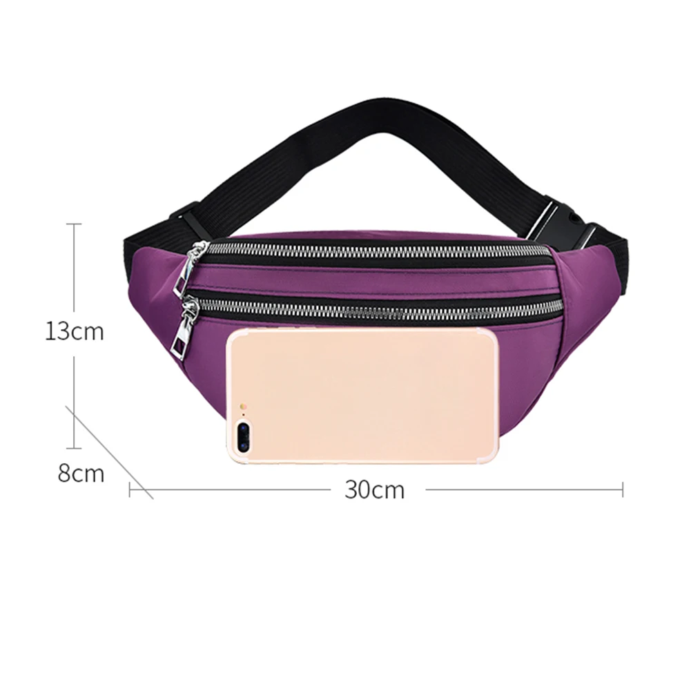 

Waterproof Oxford Waist Bag Women Double Zipper Travel Casual Fanny Bum Belt Pack Casual Outdoor Crossbody Chest Phone Pouch
