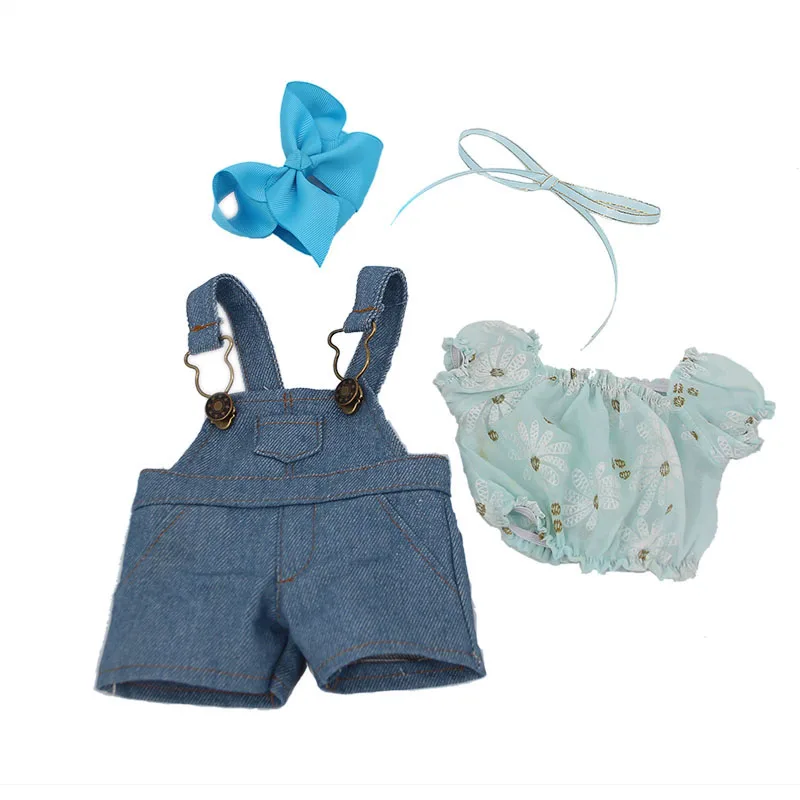 

Denim Set Silk Scarf T-shirt Denim Suspenders Pants Suit Doll Clothes Fit 18 Inch American&43Cm Baby New Born Doll Girl`s Toy