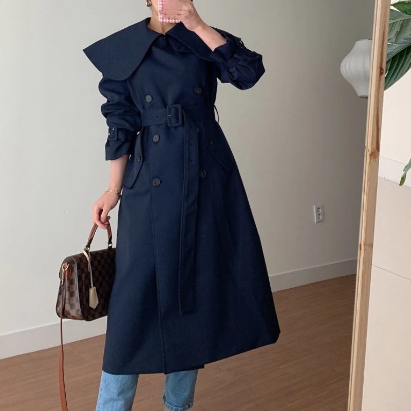 

Women Casual Double Breasted Long Trend Coat Elegant Long Sleeve Loose Jacket Vintage Long Sleeve Lapel Fashion Windbreaker