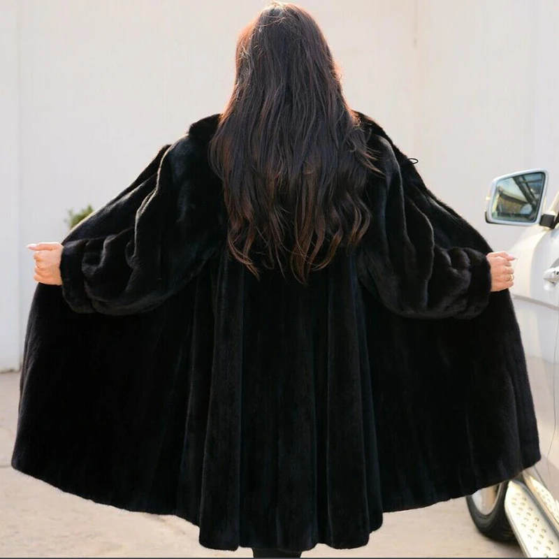 100cm Long Women Real Mink Fur Coats 2022 Winter Outwear High Quality Woman Trendy New Natural Mink Fur Coat With Big Hood Warm