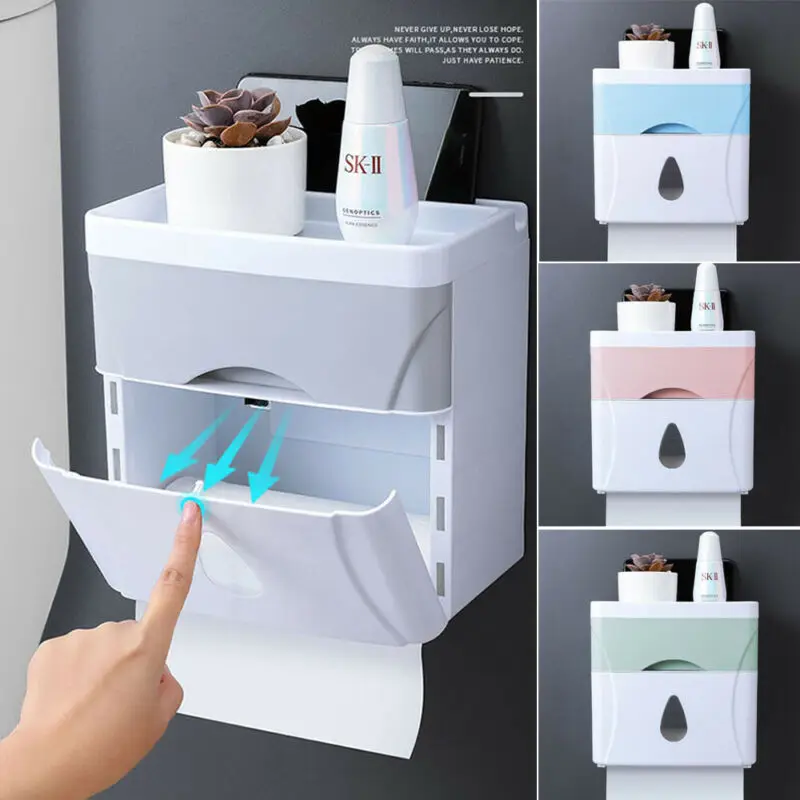 

Waterproof Wall Mount Toilet Paper Holder Shelf Toilet Paper Box Tray Roll Paper Tube Storage Box Creative Tray
