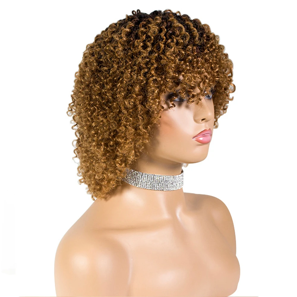 Короткий парик Jerry Curl с челкой для волос 12 "Цвет 1B или 1B/30 Ali Queen Волосы