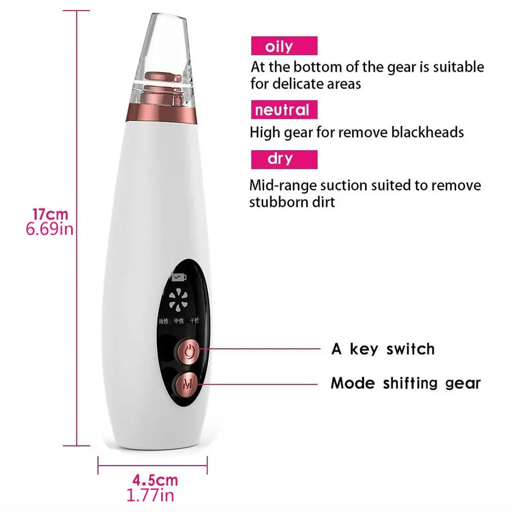

Blackhead Extractor USB Rechargeable Pore Cleaner Acne Remover Electric Facial Beauty Device with 6 Interchangeable Heads