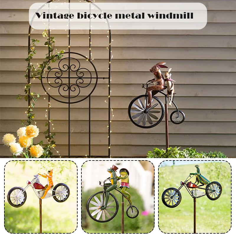 

Vintage Bicycle Metal Wind Spinner with Standing Pole Garden Yard Lawn Decoration