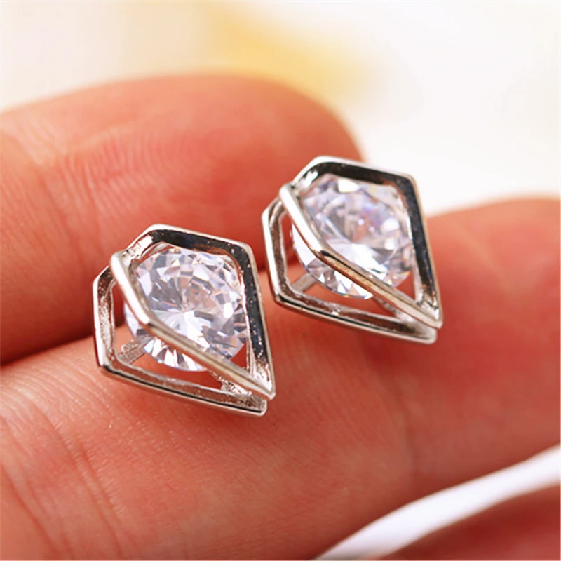 

New silver earrings earrings beautiful simple and temperament female classic spirit double love zircon ear jewelry