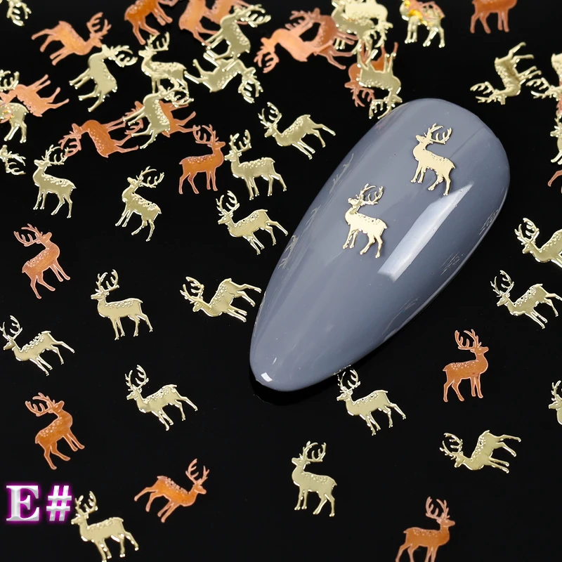 

800PCS/Pack Gold Pop Animal Wolf Elephant Deer Hawk Metallic Nail Sequins Brone Back Nail Art Slice Decoration Manicure DIY Tips