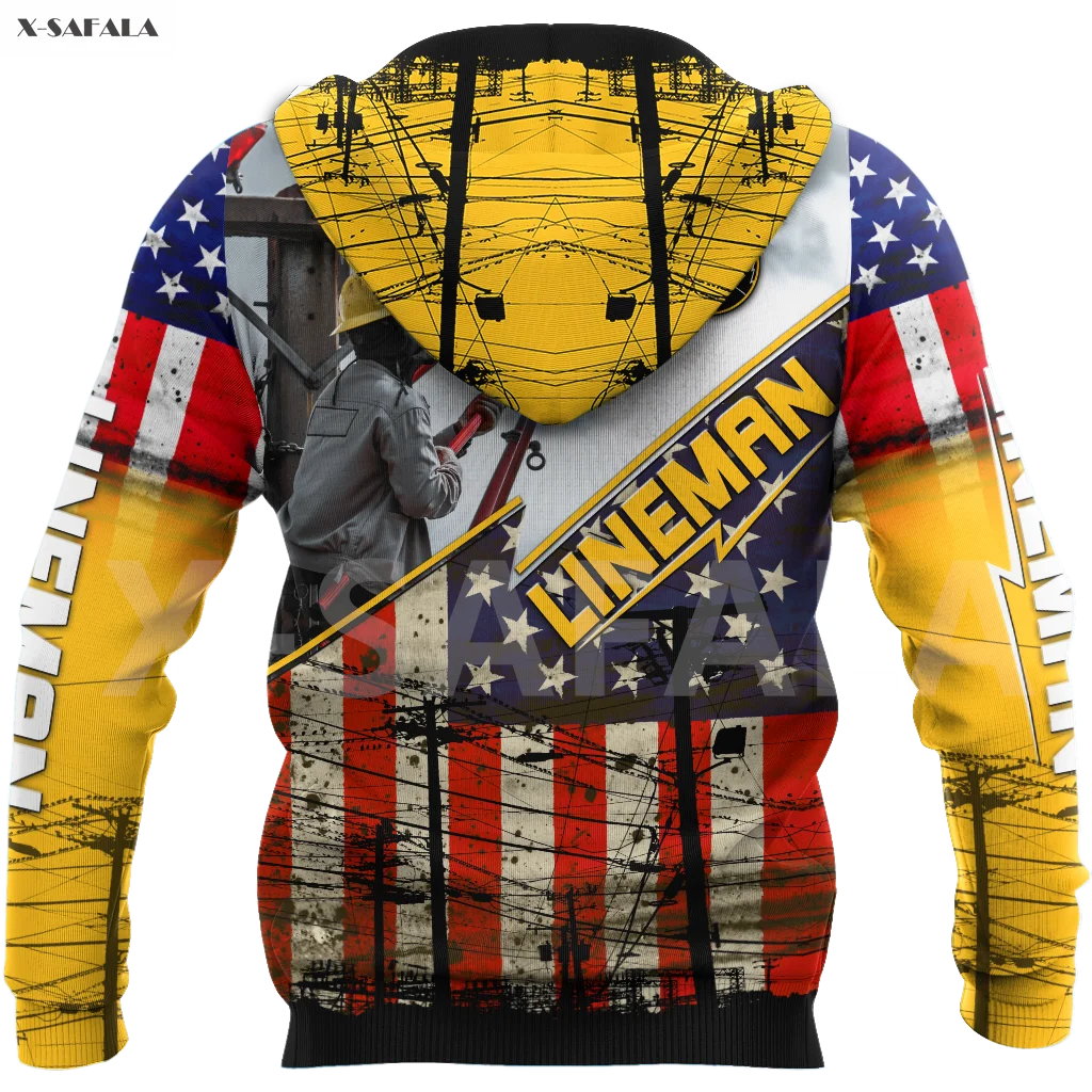 

Lineman Electrician Job American Flag 3D Over Printed Hoodie Man F1 Women Unisex Outwear Zipper Pullover Sweatshirt Casual