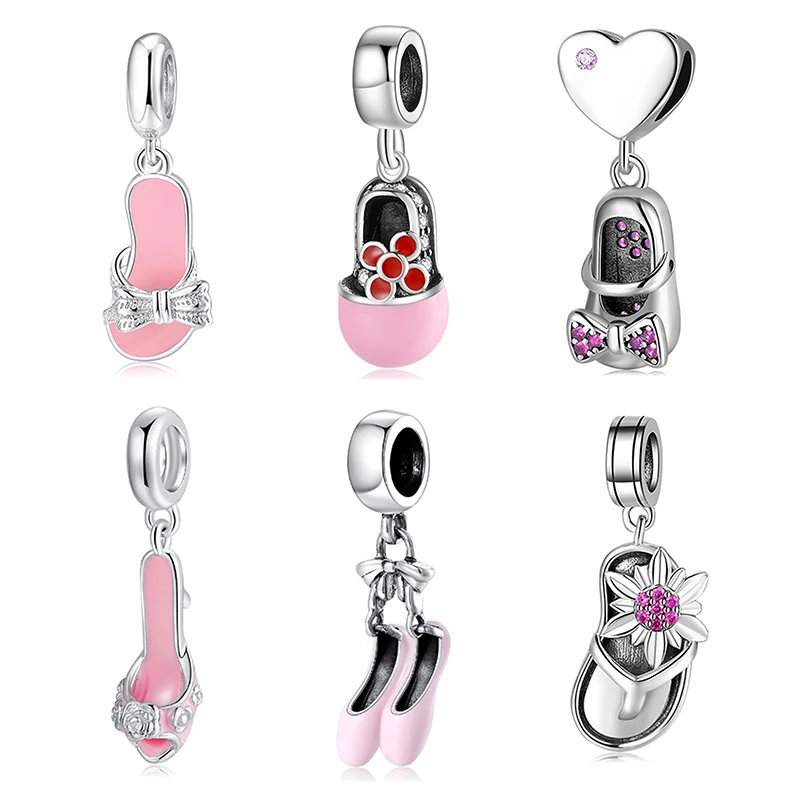 925 Серебряная розовая роза эмаль Обувь на высоких каблуках элегантный балетный