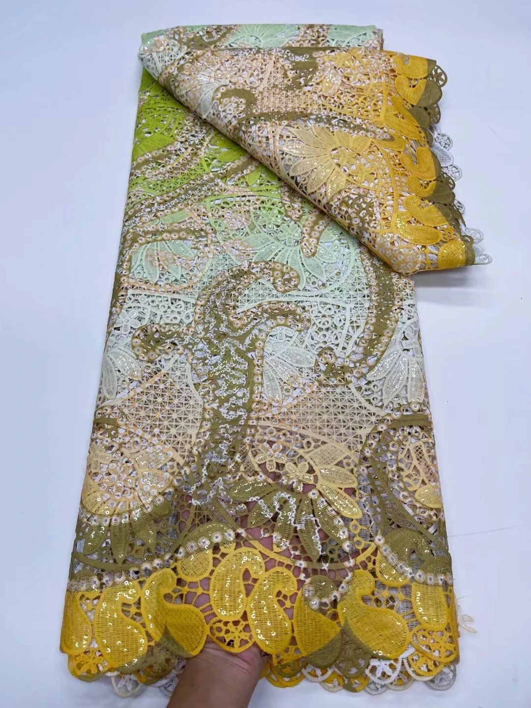 

New fashion printing guipure lace fabric 5yards african printing water soluble lace for women party dress JY9111