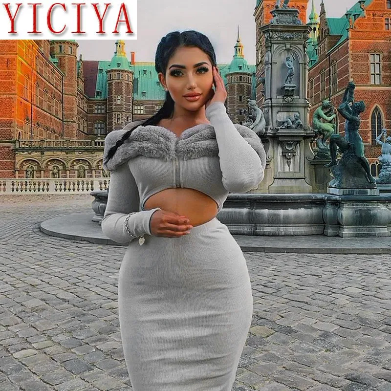 Женский топ с открытыми плечами юбка средней длины длинными рукавами и высокой