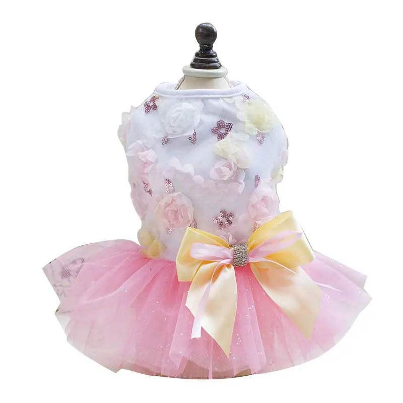 Летнее платье для собаки свадебное юбка с бантом кружевная одежда блестками