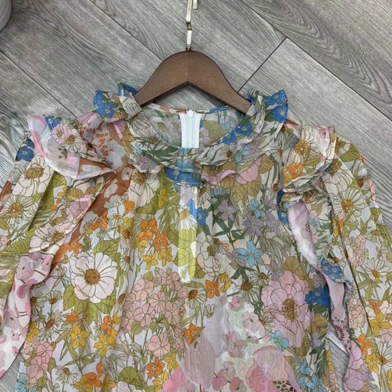 Женский комплект из двух предметов с цветочным принтом и рюшами VGH рубашка