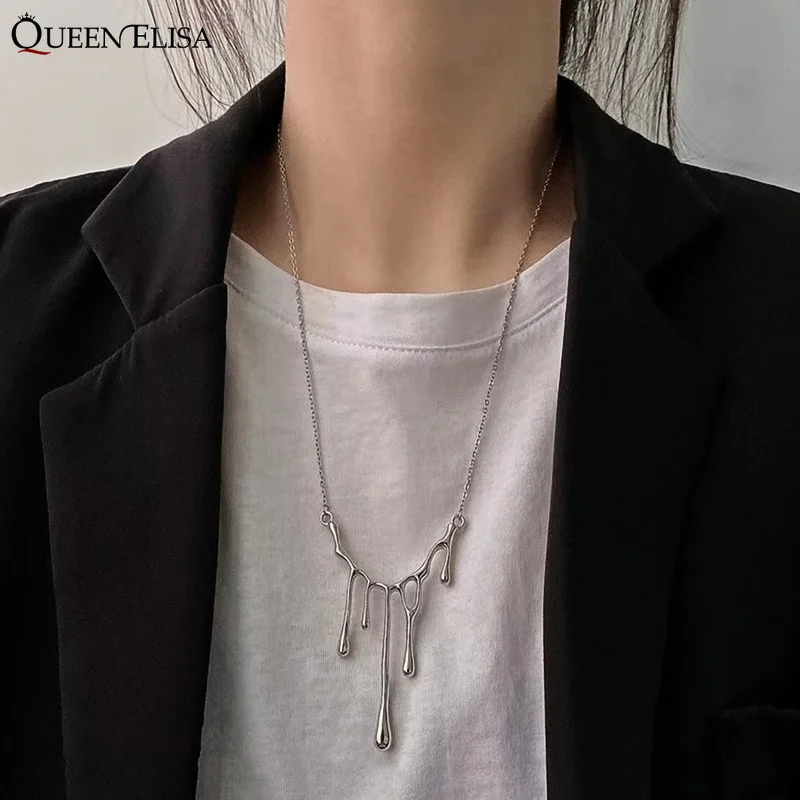 

Goth Irregular Waterdrop Necklaces for Women Men Vintage Metal Chain Necklace Collare Punk Pendants Grunge Hip Hop Jewelry Trend