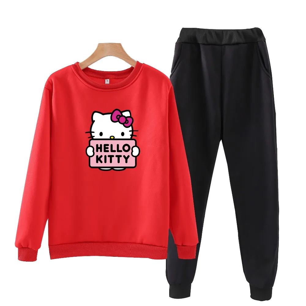 P106 осенний спортивный костюм hello-kitty, толстовки с длинными рукавами, комплект из 2 предметов, повседневный спортивный костюм, женский спортивный костюм