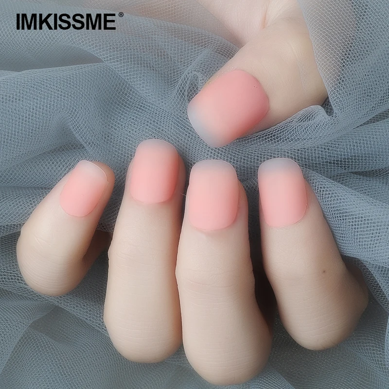 

IMKISSME Pink Fake Nails Art Tip Press on Nails with Glue Designs Full Artificial Cover IK47