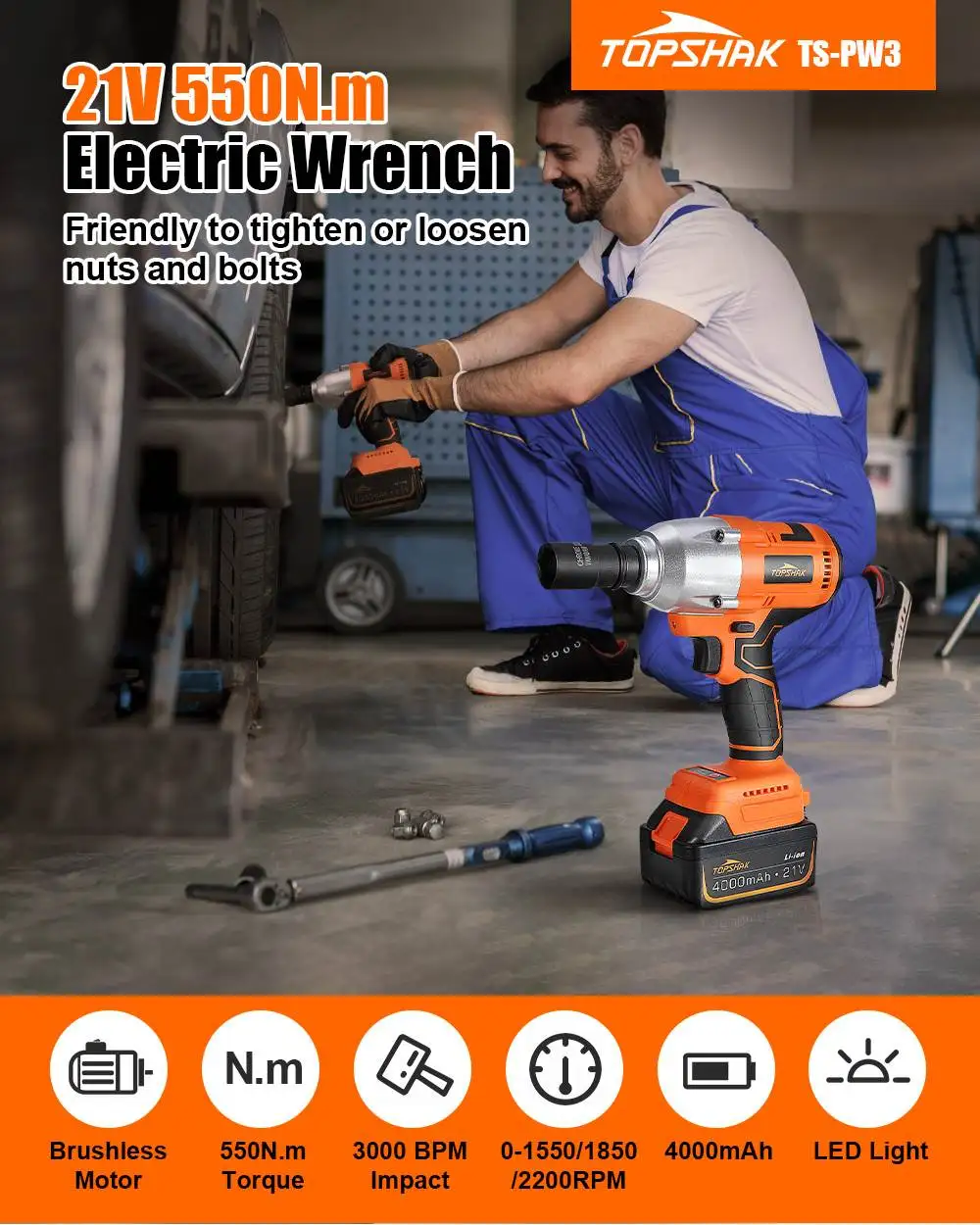 

Беспроводный Электрический ударный гайковерт с литий-ионным аккумулятором