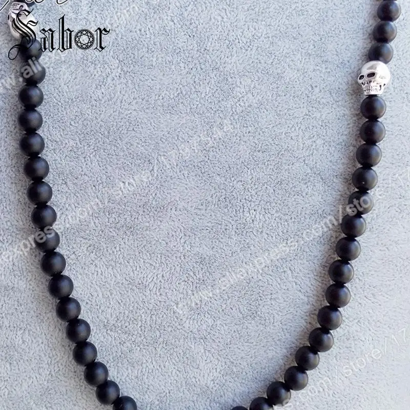Ожерелье из черного обсидиана с бусинами и черепом украшение в подарок для