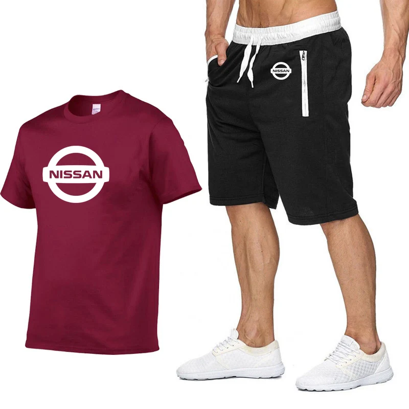 

Men's hip-hop T short-sleeved suit brand car logo summer casual high-quality cotton T-shirt pants suit sportswear
