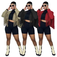 casaul women jacket coat tassel solid color streetwear full sleeve short coat winter clothes for women outfit
