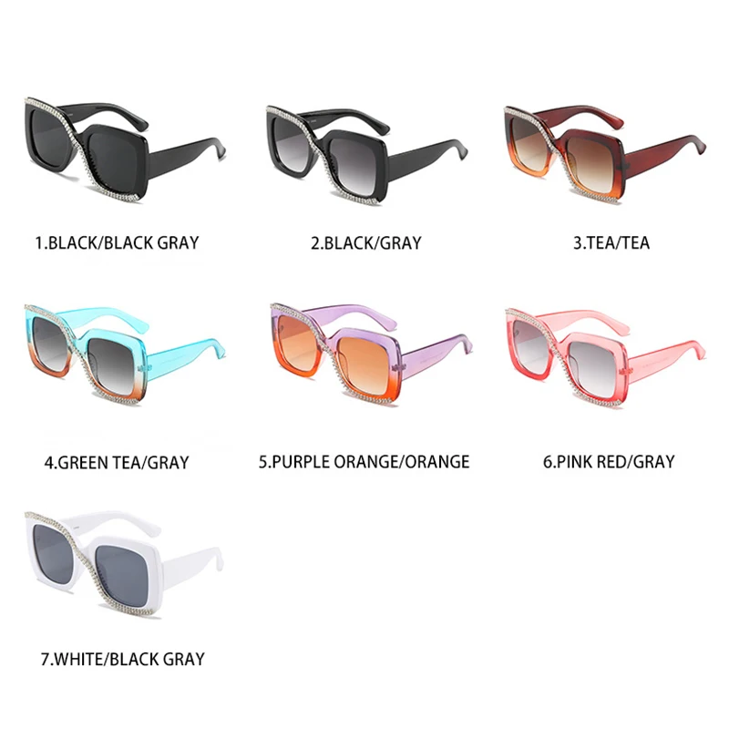 

Vintage Colorful Oversized Diamond Sunglasses Women Big Frame Luxury Crystal Square Sun Glasses Rhinestone Sexy Shades UV400