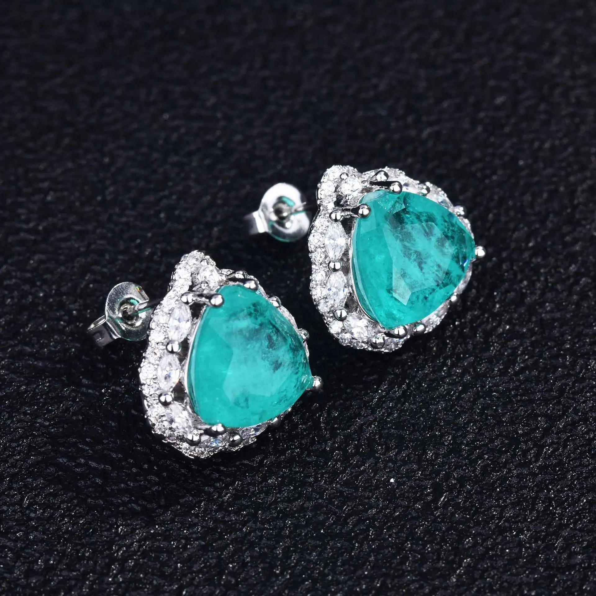 

Nature Paraiba Tourmaline Jewelry set 925 Sterling Silver Promise Party Wedding Rings Earrings Necklace For Women Bridal Jewelry