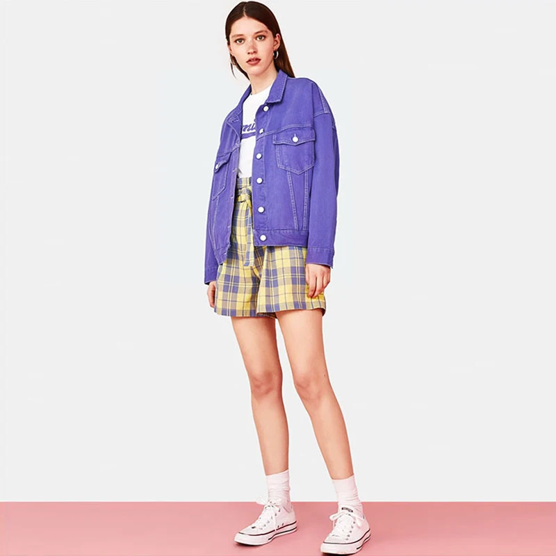 Новая фиолетовая джинсовая куртка chaqueta mujer женские негабаритные куртки бомбер