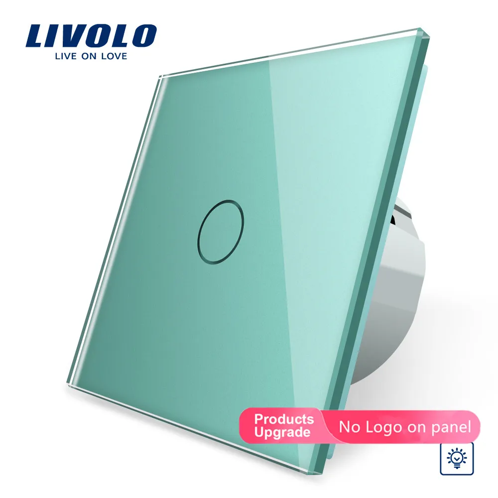 Green-No logo Livolo ЕС Стандартный диммер настенный выключатель, AC 220~ 250 В, кристальная стеклянная панель, 1 комплект 1 способ диммер, 25 Вт Диммируемые лампы, тусклый вверх вниз, без логотипа - Цвет: Green-No logo