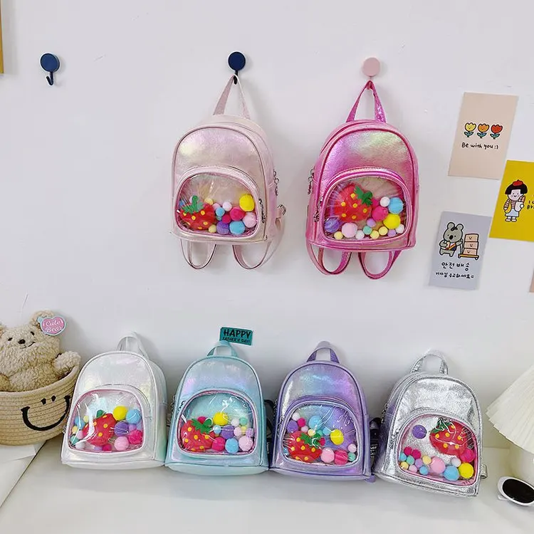 Новый Детский милый рюкзак из искусственной кожи с клубничным лазером для