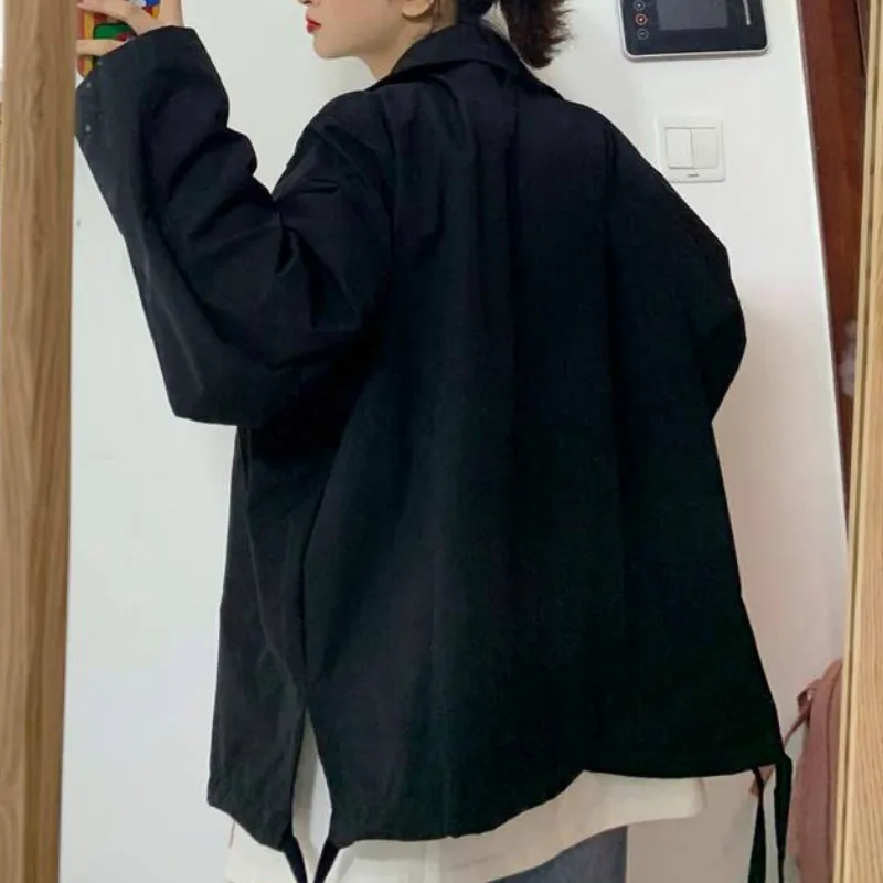 

Jackets Women Solid Drawstring Adjustable Waist Plus Size Simple Cargo Jacket BF Ulzzang Trendy Cool Daily Leisure Coat Retro