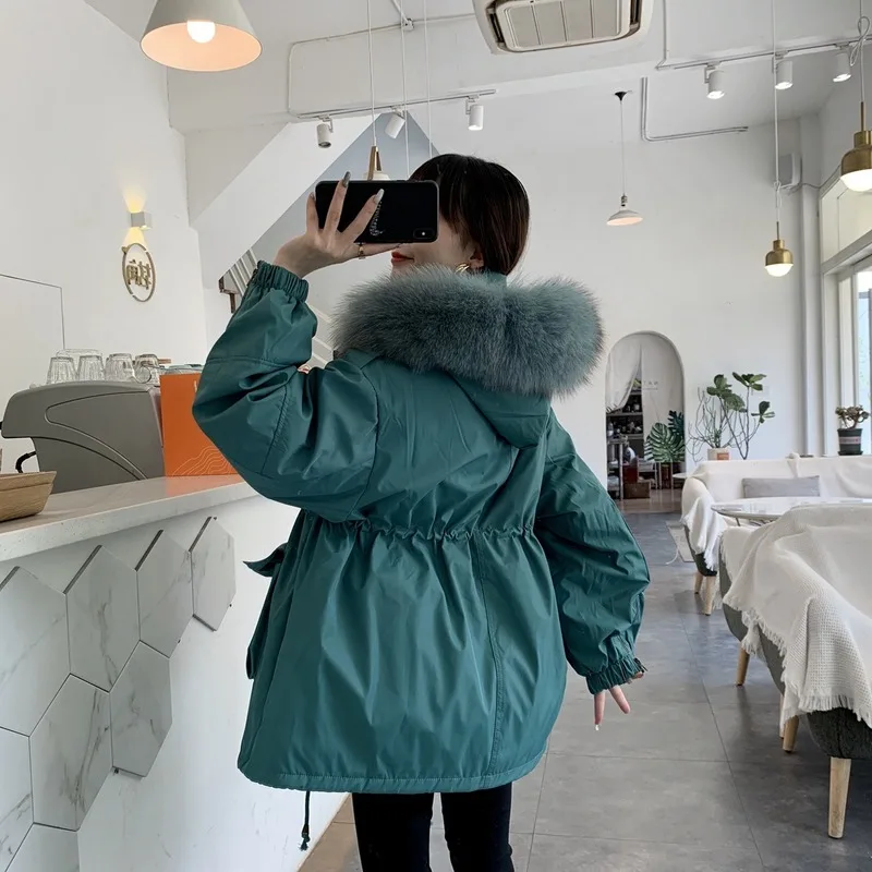 

JCHB 2021 Women's Down Jacket Warm White Duck Down Coat Female Korean Parkas Woman Hooded Real Fur Collar Mujeres Abrigos Pph28