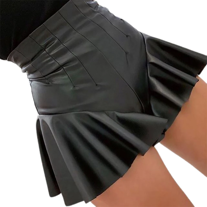 Женские шорты юбки черная юбка из искусственной кожи с высокой талией