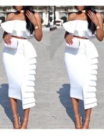 sexy dinner women 2 piece set off shoulder ruffles crop tube tops skirts slim jupes 2020 fashion summer backless party wear suit