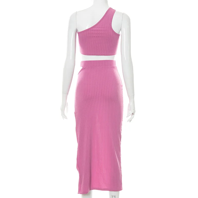 

Sleeveless Backless Elegant Sets Knitted Spilt Skirt Fashion Women Outfit Crop Top and Skirt Sexy Club Cocktail Matching Set