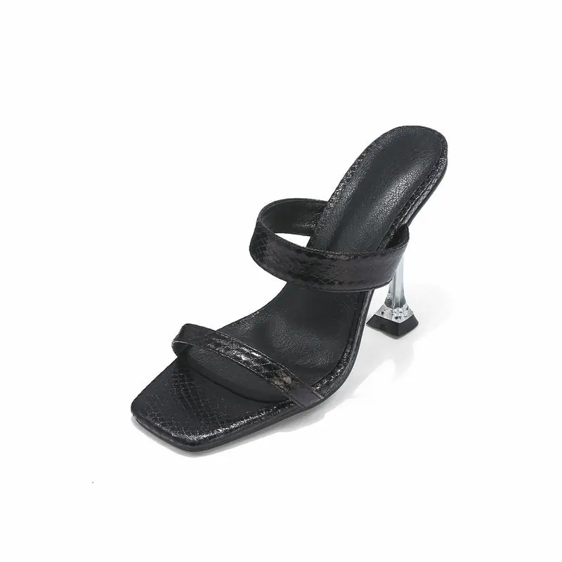 

High heeled shoes snake pattern summer new sandals women's fashion thin heel open toe one line sandals women's Slip