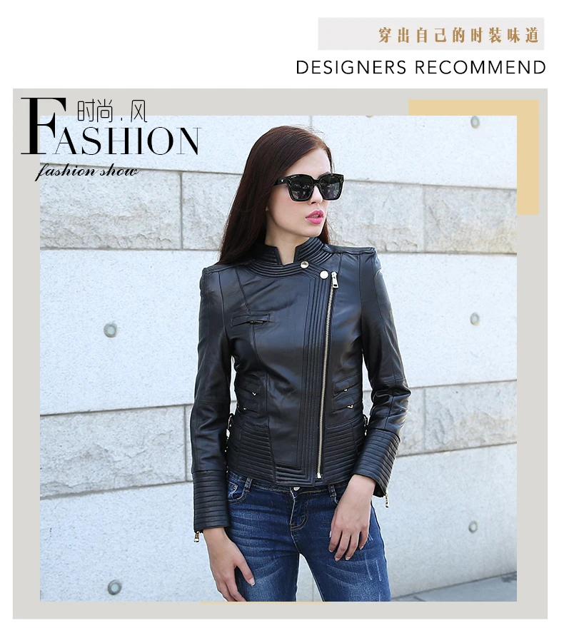 fashion Free shipping,casual 100% Genuine leather women slim jackets.Asian plus size female casual sheepskin jacket cool