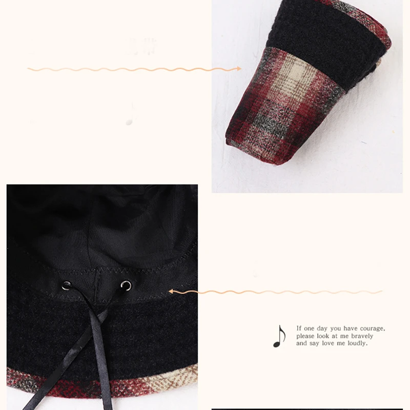 

Ladies Winter Cold-proof Bucket Hat Elegant High Quality Plaid Fisherman Hat Windproof Cold-proof Girl Outdoor Travel Bob Panama