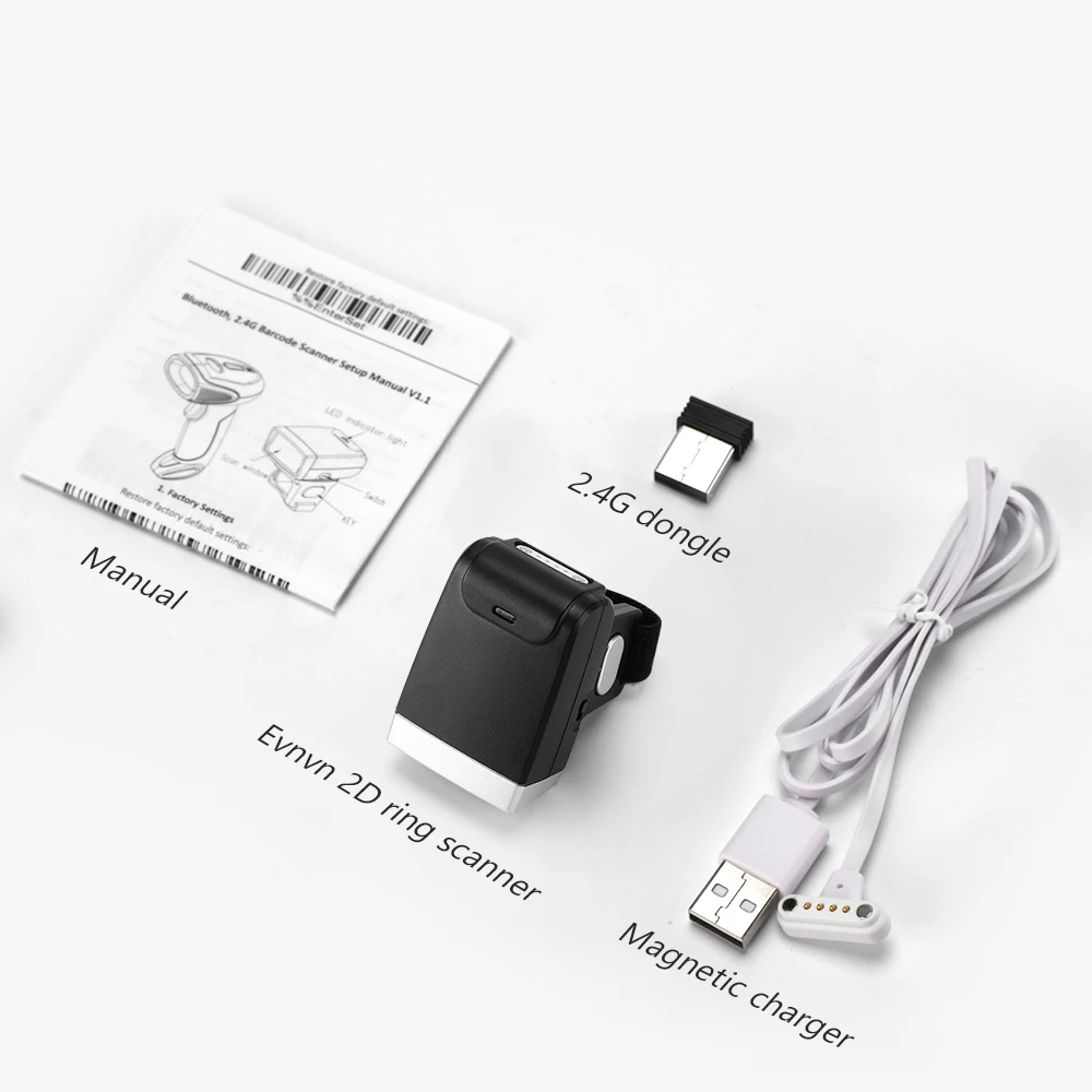 Evnvn Wireless 2D Ring Barcode Scanner Bluetooth / 2.4G USB Wired Mini Bar Code Reader For Phone Tablet PC | Компьютеры и офис