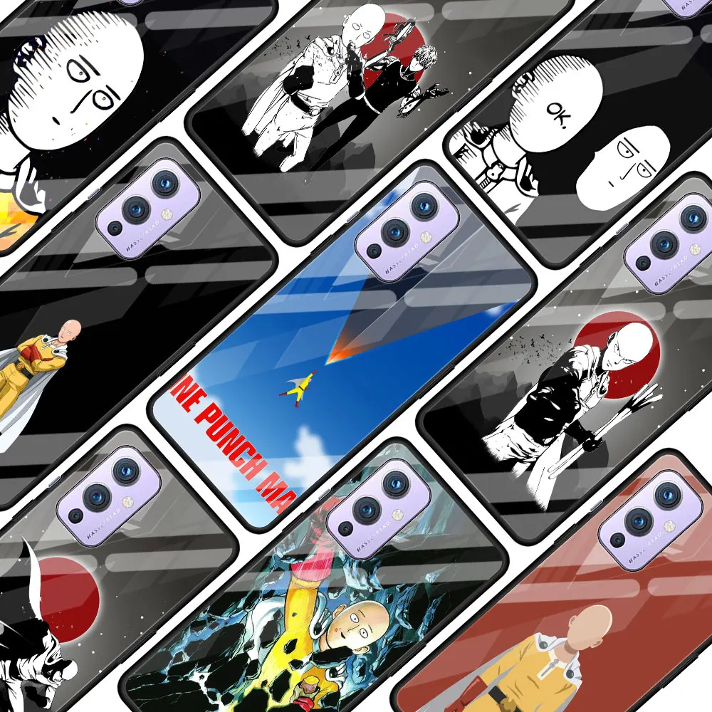 

One Punch Man Saitama Tempered Glass Cover Phone Case For OnePlus 8T 8 9 7 Pro 8 Nord 5G 9R Z Black Soft Edge Shell Funda Coque