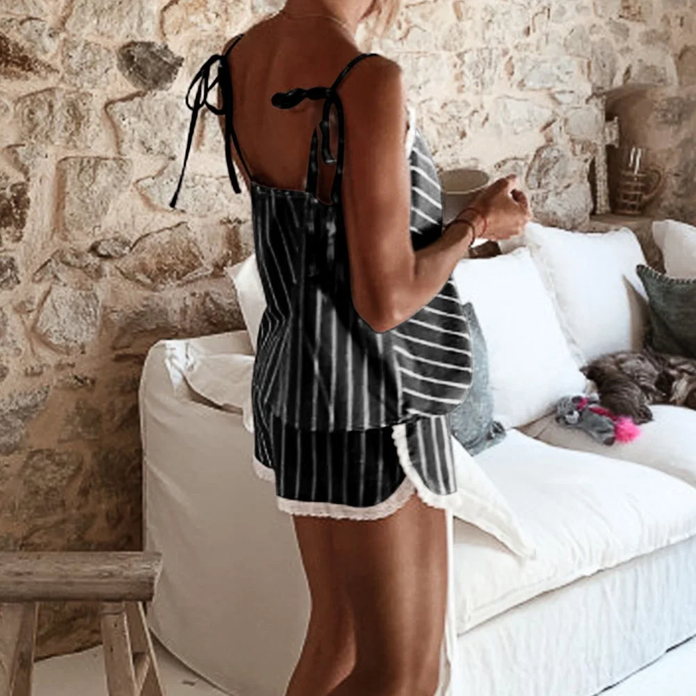 Женский летний повседневный комплект одежды в полоску топ без рукавов с V