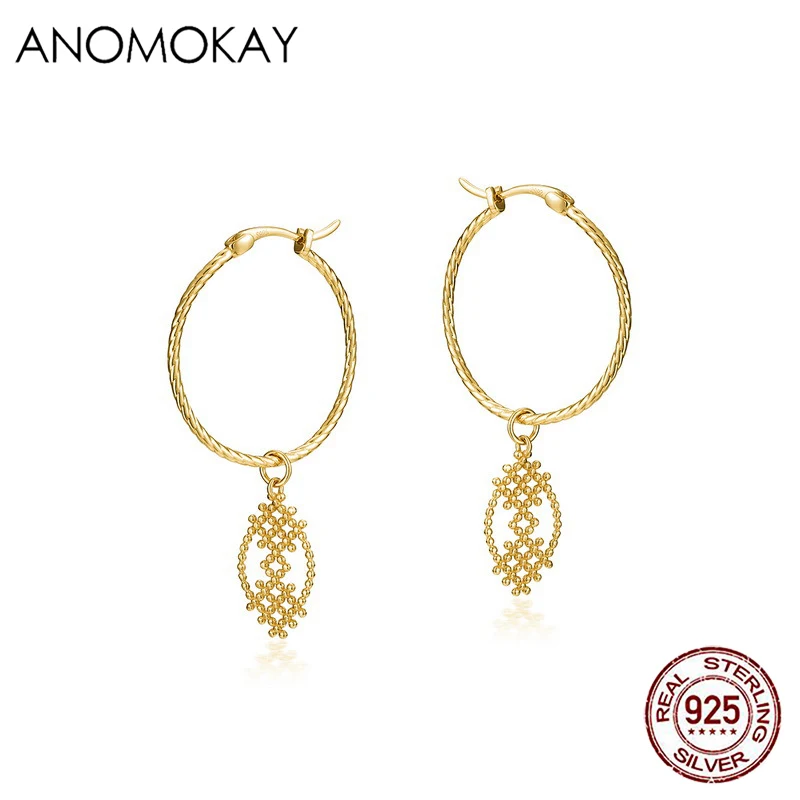 

Anomokay Openwork Flower Gold Color Drop Earring for Women Lovers GF Real 925 Sterling Silver Round Earring Fine Jewelry Gift
