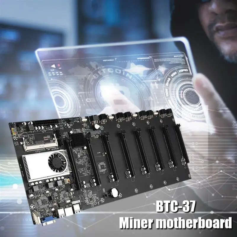

BTC-T37 btc t37 Miner Motherboard 8 GPU Bitcoin Crypto Etherum Mining DDR3 memory onboard VGA interface low power consumption