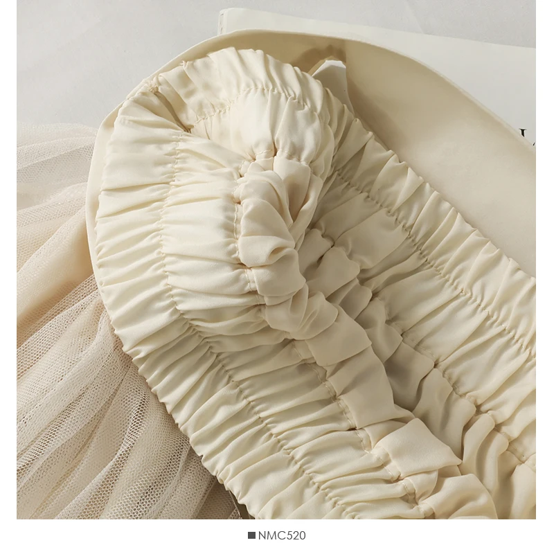 

Korean Belt High Waist Elegant Woman Skirts Mesh Pleated A-line Mid-calf Skirt 2021 Summer New Faldas De Mujer