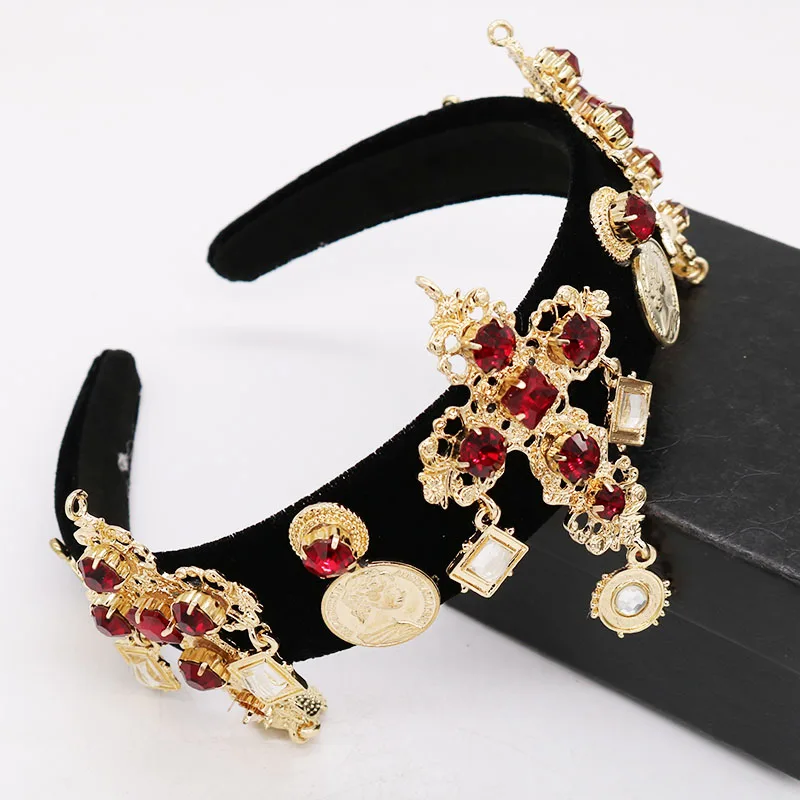 Барокко золотые металлические красные Кристальные Тиары Корона для женщин День