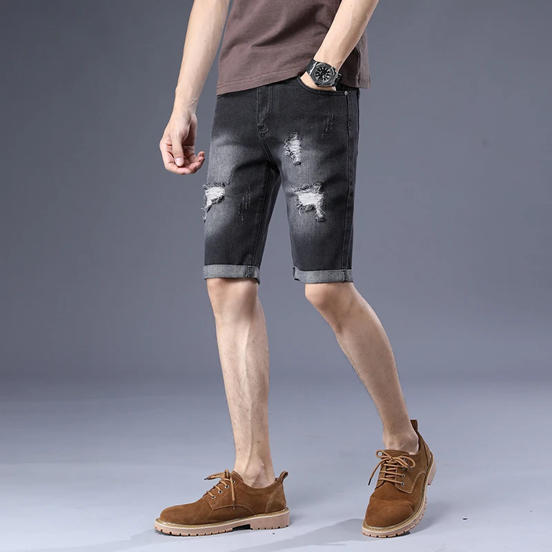 

Pop Men Spring High Quality Denim Shorts Men Cotton Jeans Straight Male Blue VogueShort Jeans Mens Size 26-26