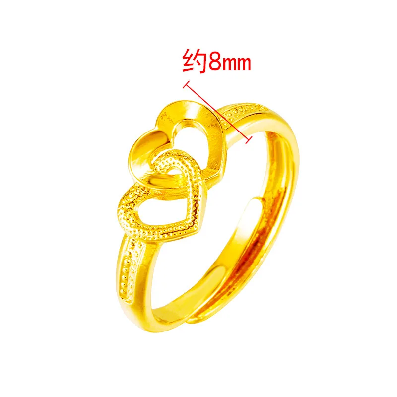 

KISS&FLOWER RI06 Fine Jewelry Wholesale Fashion Hot Woman Girl Birthday Wedding Gift Double Love Heart 24KT Gold Resizable Ring