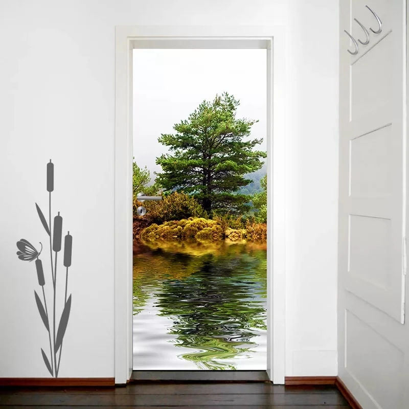 Домашний декор Самоклеящиеся 3D сосновые деревья Озерная Настенная Наклейка