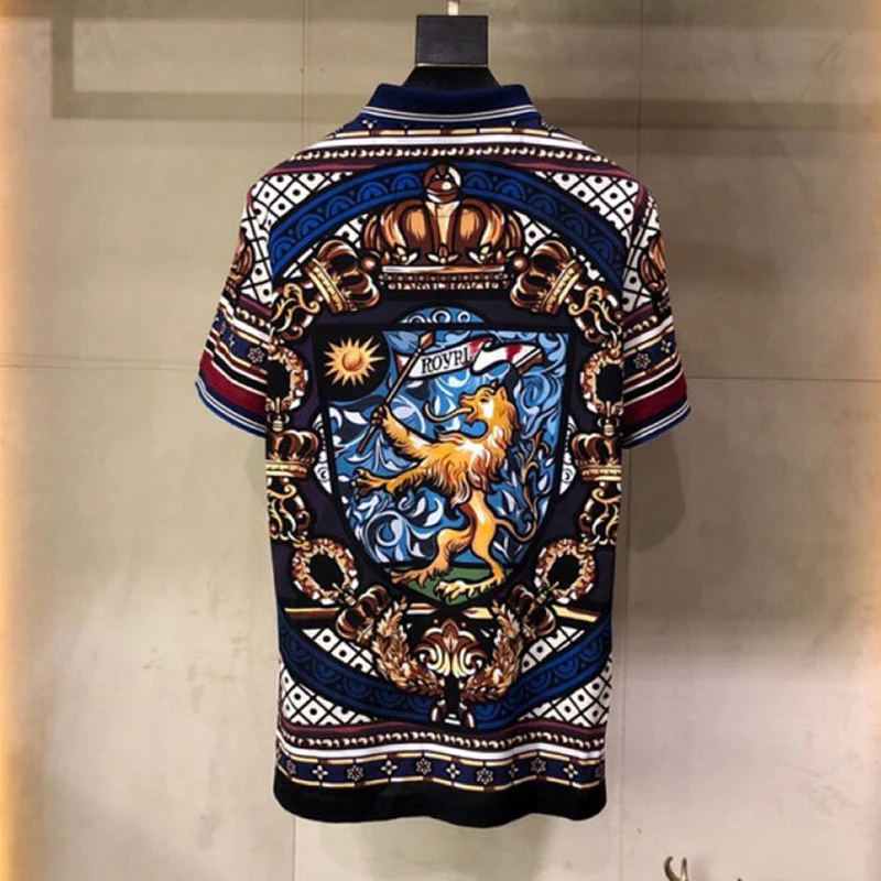 

Shitrs Runway Fashion Polo Women/Men Plus Size Designer Lion Printed Loose Style Casual XXL XXXL Tops