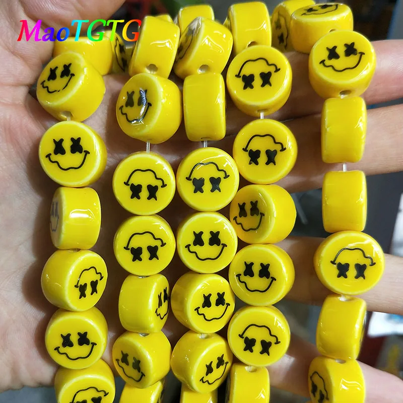 

10x16mm Yellow Smiley Face Ceramic Beads For Jewelry Making Necklace Bracelet Loose Spacer Ceramic Beads Accessories Wholesale