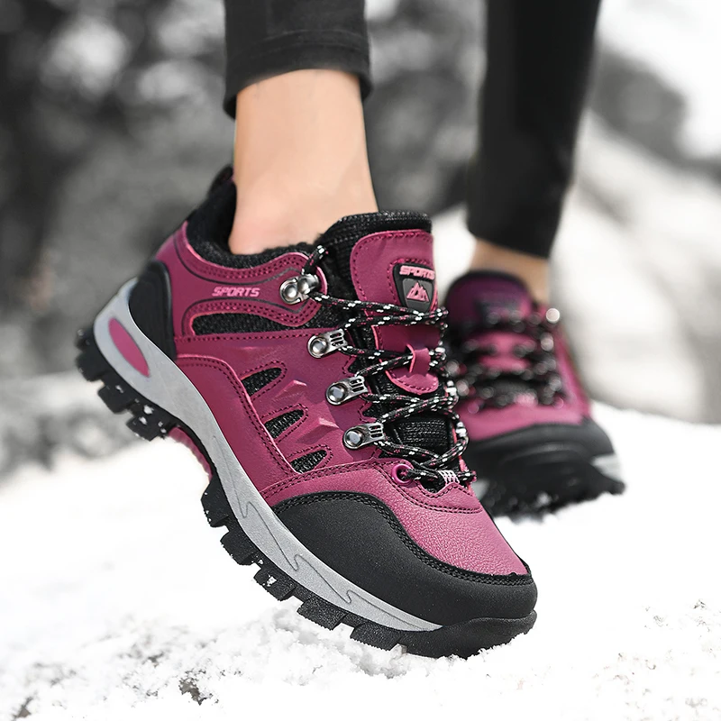 

Winter Snow Boots Women 2021 Warm Plush Waterproof Autumn Outdoor Black Couple Shoes Hiking Boots Plus Size 48 Shoes Woman